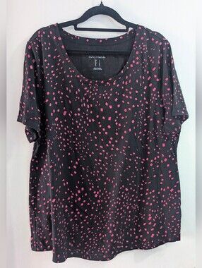 Reitmans In Every Story Black Tee with Pink Confetti Print Size XL